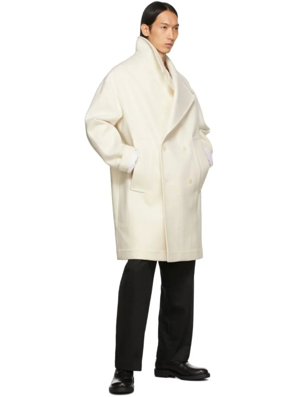 NWT $1736 Haider Ackermann Notched Lapel Double Breasted Wool Coat Cream Size 34